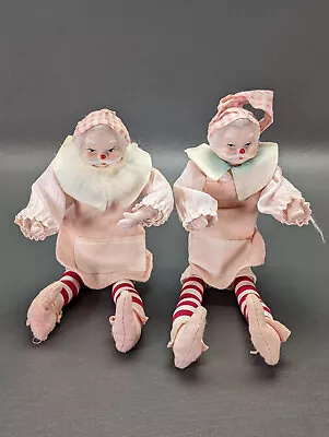 Lot Of 2 Vintage Pixie Santa Elf Shelf Sitter Knee Hugger Pink 10  Taiwan • $34.99