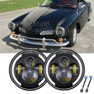 $35.66 • Buy 2pcs Fit VW Karmann Ghia 1957-1974 7  LED Headlights DRL Hi/Lo Beam Turn Signal