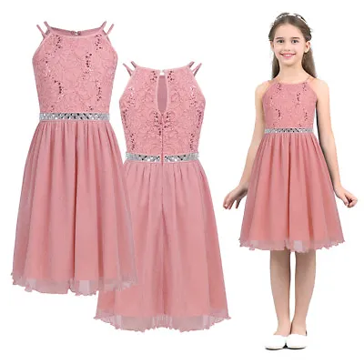 £19.74 • Buy UK Kid Girls Flower Lace Gown Dress Tutu Wedding Party Bridesmaid Formal Pageant