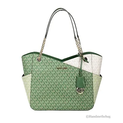 Michael Kors Jet Set Large Fern Green X Cross Chain Shoulder Tote Handbag • $129