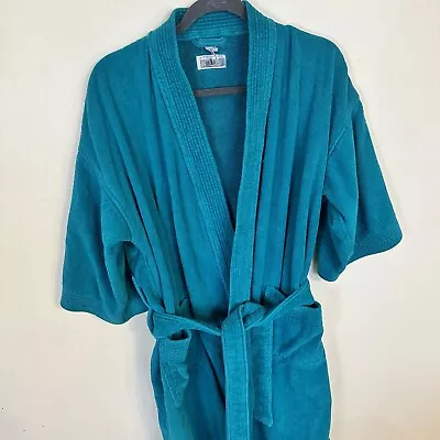 Vintage Bill Blass Mens Green Terry Cloth Robe 100% Cotton Large OS Pockets Tie • $36.99