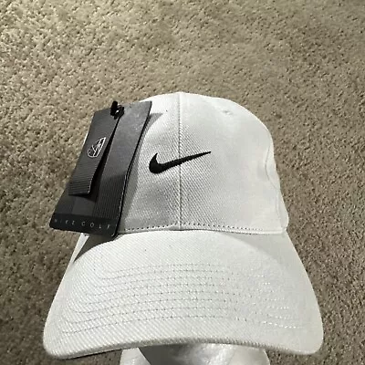 Vtg NIKE Hat Cap Adult White Strapback Golf Shield Swoosh Logo 90s Y2K • $28