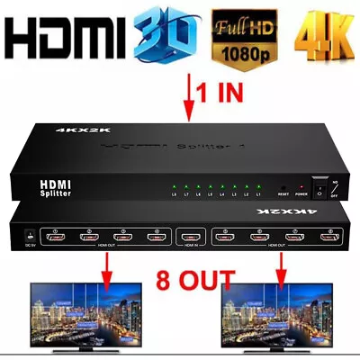 1X8 8 Port HDMI Splitter Switch 1 In 8 Out Repeater Amplifier Hub 3D Ultra 4K HD • $45.71