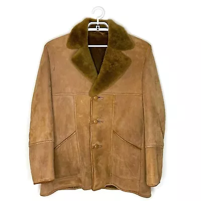 Vtg Men's Marlboro Man Rancher Tan Suede Leather Sheepskin Shearling Coat Sz 40  • $159.99