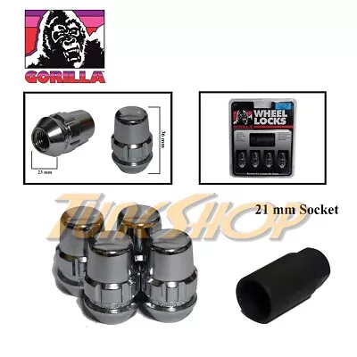 4 Lock Gorilla 21mm Socket Bulge Acorn Wheels Rim Lug Nut 12x1.5 12 1.5 Chrome M • $18.95