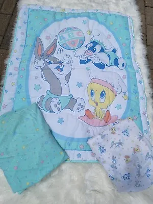 Vintage Baby Looney Tunes Crib Blanket Comforter Sheet Set 1998 • $49.99