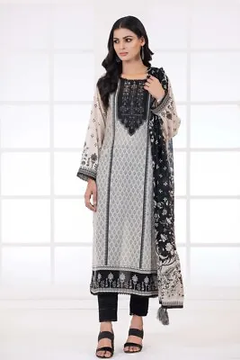 Lakhany 3 Piece Unstitched Monochrome Printed Lawn Suit - MCP-7014 • £28.99