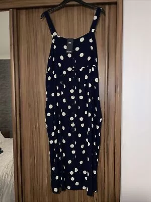 £22 • Buy Bnwt M&s Navy  Spotted Midi Linen Blend  Relaxed Fit Sun Dress 20