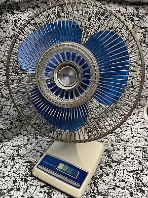 Vintage Galaxy By Lasko 12” Oscillating Blue Blades Desk Fan 3 Speed Type 12-1 • $68.90