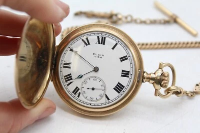 £6.50 • Buy C Antique Elgin Gold Plated Full Hunter Top Wind Pocket Watch & Box