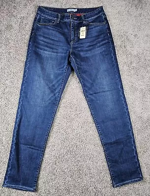 L.L. Bean Signature Straight Leg Flannel Lined Boyfriend Jeans Women's Sz 8 Dark • $23.99