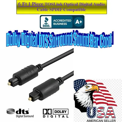 TOSLink Optical Digital Audio Cable SPDIF Dolby Compatible 6FT Black • $9.95