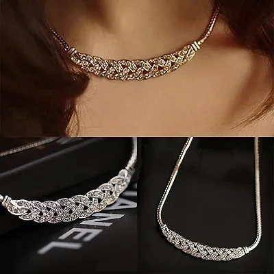 £3.49 • Buy Women Jewelry Crystal Pendant Chain Choker Chunky Statement Bib Charm Necklace
