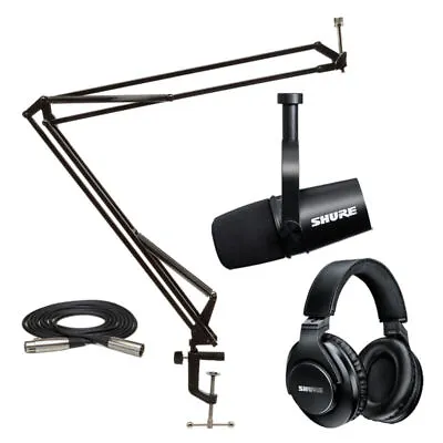 Shure MV7 Podcast Dynamic Microphone W/ Boom Arm & Studio Headphones Bundle • $369