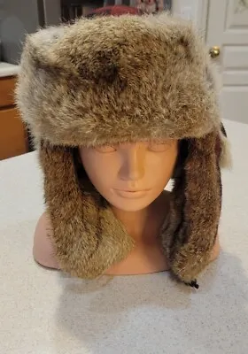 MAD BOMBER Plaid Wool Hat - Real Rabbit Fur  Insulated  Medium  • $34