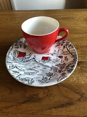 Washington Pottery Ltd Wagon Trail (Crazed) Tea Cup & Biscuit Saucer Vintage 60’ • £12.99