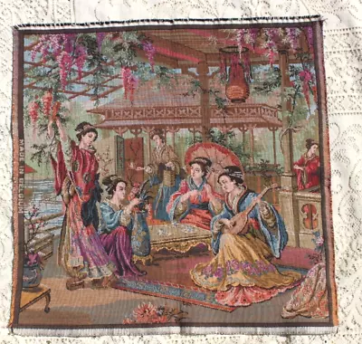 Vintage Made In Belgium Asian Chinese Scene Tapestry 19.5 By 20  • $39.99