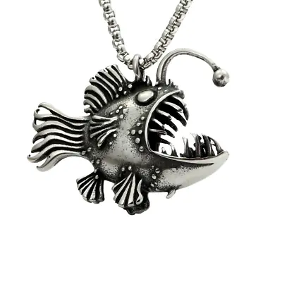 Men's Street Hip Hop Vintage Stainless Steel Fish Pendant Necklace Jewelry Gifts • $2.82