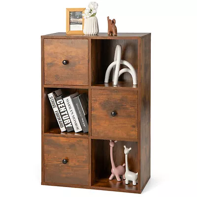 6-Cube Bookcase Display Shlef Bookshelf 3 Storage Drawers Organizer White/Rustic • $99.95