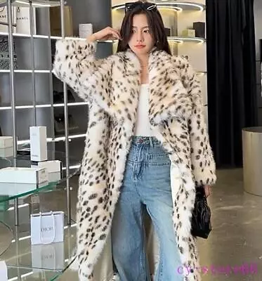 Leopard Thickened Faux Fox Fur Lapel Collar Long Coats Women's Fashion Clothes • $214.62