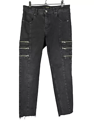 Zara Black Skinny Jeans Zip Details Cut Off Distressed Size EUR 38 UK10 W27  • £12.89