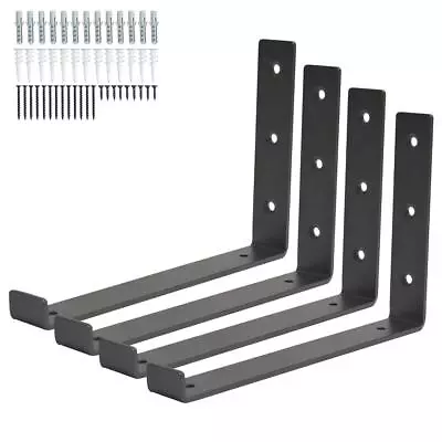 Shelf Brackets 9.25  X 6  J Lip Brackets With Screws 4 Pack Black Metal Rusti... • $28.65