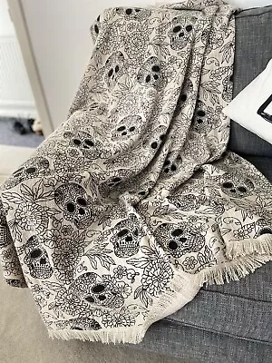 £49.99 • Buy HALLOWEEN Day Of The Dead Sugar Skull Cotton Throw Beige 152 X 127 Mortar Bone