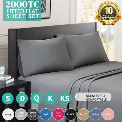 $26.49 • Buy 2000TC Hotel Collection Bed Sheet Set Fitted Flat Pillowcases Double Queen King
