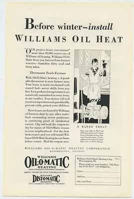 Williams Oil Heat Install Before Winter Thermostat Tend Furnace 1929 Vintage Ad  • $8.50