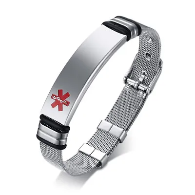 Free Engraving Men Male Medical Alert ID Stainless Bracelet Emergency Adjustable • $8.78