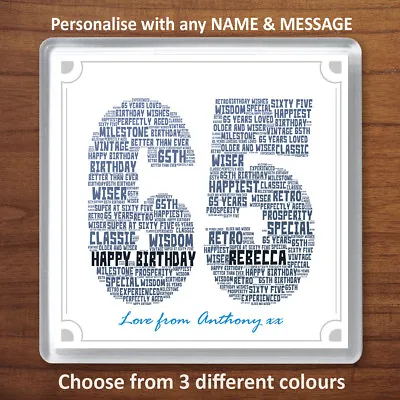 £3.49 • Buy 65th Birthday Personalised Word Art Drinks Coaster Gift Present 65 Sixtyfive