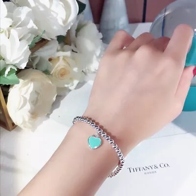 Tiffany & Co. Blue Enamel Heart Bracelet In 925 Sterling Silver • $81.96