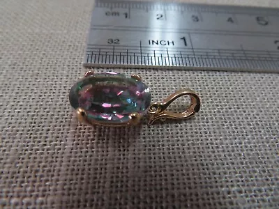 14k Solid Yellow Gold Oval Mystic Topaz Pendant 2.29 G W/ Openable Bail • $149