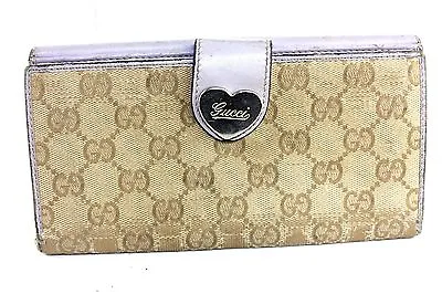 $29.99 • Buy Auth GUCCI Vintage GG Canvas & Leather Bifold Long Wallet Purse Italy Vintage