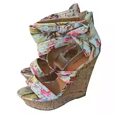 Zigi Soho Sandee Womens Sz 10 Cork Wedge Platform Heels Pastel Floral • £17.37