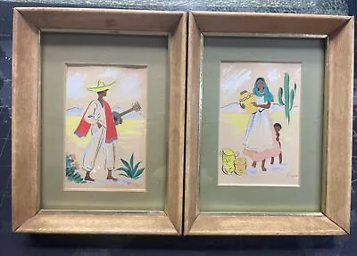 Pair Of Vintage Miniature Mexican Theme Paintings Signed!!!! • $129