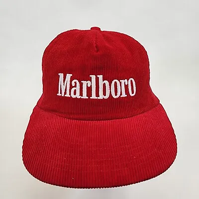 VTG Marlboro Vintage Corduroy Hat Cap Red Snap Back Cigarette Advertising Promo • $168.59