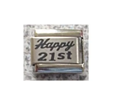 9mm Italian Charms Link L84 Happy 21st  - 21 Birthday Fits Classic Size Bracelet • £3.90