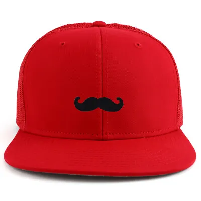 Black Mustache Patch Flatbill Mesh Snapback Cap - FREESHIP • $19.99