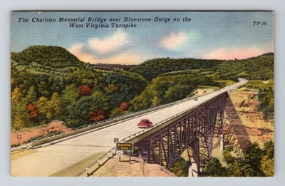 Turnpike WV- West Virginia Charlton Memorial Bridge Vintage Postcard • £7.56