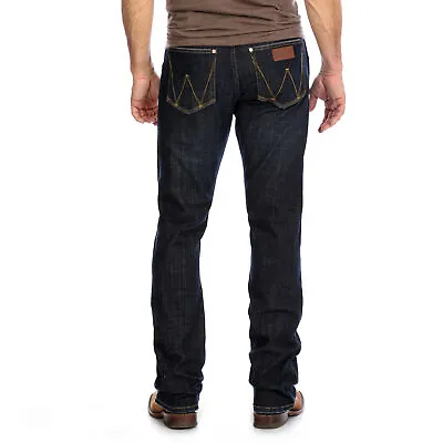 Wrangler Men's Retro Dark Blue Slim Fit Bootcut Jeans 77MWZDX • $65.95