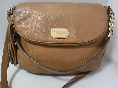 MICHAEL KORS BEDFORD Brown Pebbled Leather Flap SHOULDER/CROSSBODY Bag Hobo • $29.99
