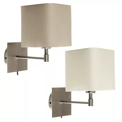 £12.99 • Buy Plug In Wall Light Fitting Square Fabric Lampshades Hotel Design Bedside Lights