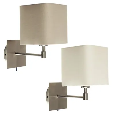 Plug In Wall Light Fitting Square Fabric Lampshades Hotel Design Bedside Lights • £16.99