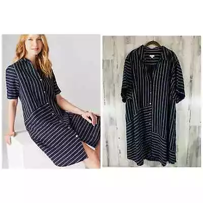 J Jill Love Linen Shirt Dress Navy White Stripes Plus Size 4X Pockets • $39.97