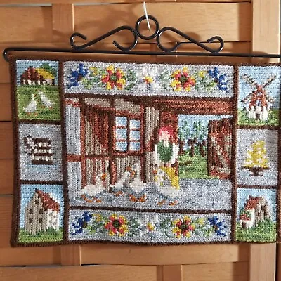 Twist Stitch Needlepoint Wall Decor Vintage Swedish Folk Art Complete • $43