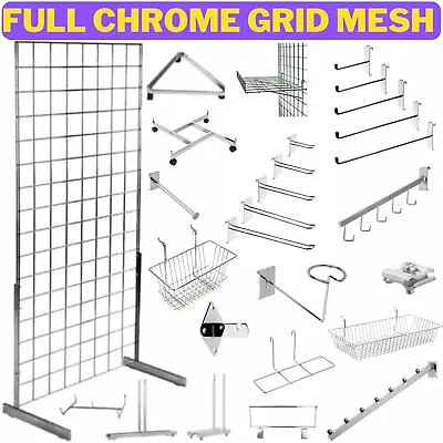 £4.39 • Buy Grid Mesh Wall Panel Grid Mesh Hooks Prongs Chrome Accessories