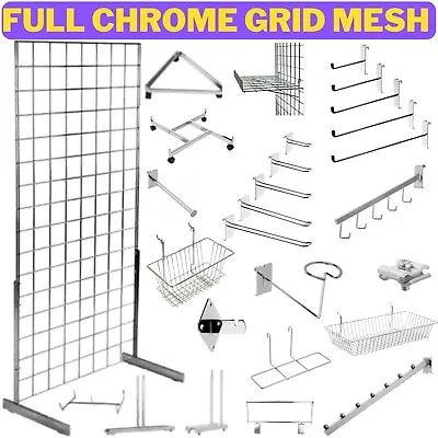 Grid Mesh Wall Panel Grid Mesh Hooks Prongs Chrome Accessories • £43.99