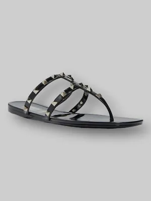 $452 Valentino Garavani Women Black Jelly Flat Thong Slip-on Sandals EU 38/US 8 • £121.80