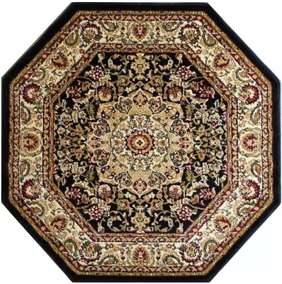 Bellagio Traditional Octagon Area Rug Design 401 Black (5 Feet 3 Inch X 5 Feet 3 • $101.99